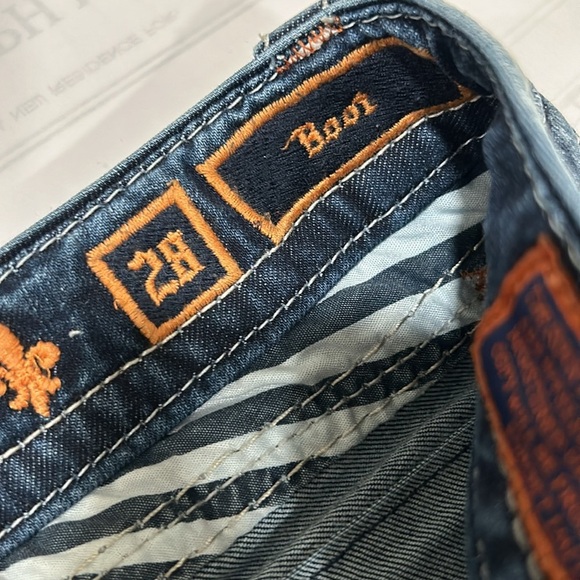 Rock Revival Blue Boot Cut Jeans with Distressed Wash - Picture 6 of 7